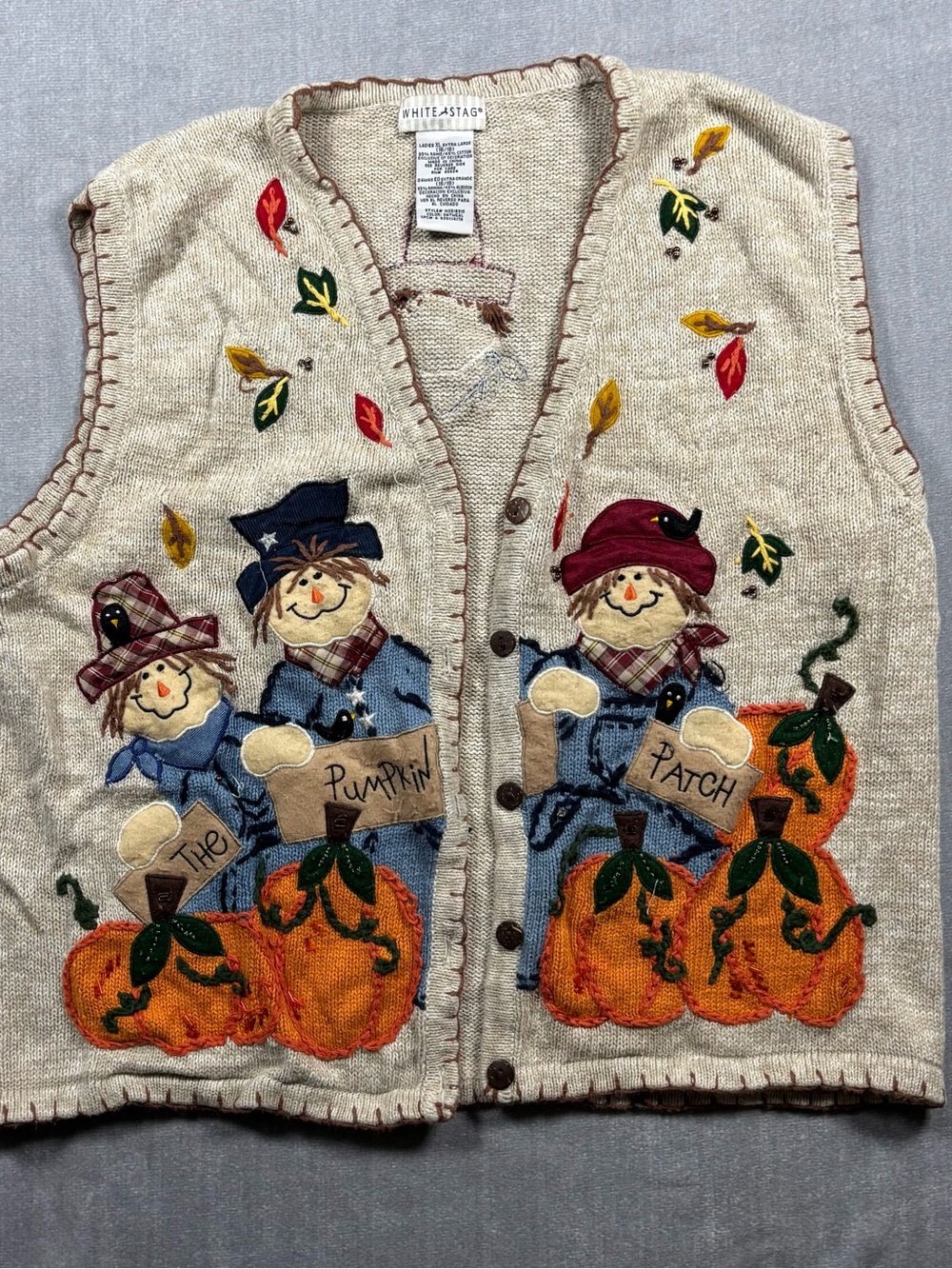 White Stag VTG Pumpkin Patch Scarecrow Sweater Vest Cottagecore Fall